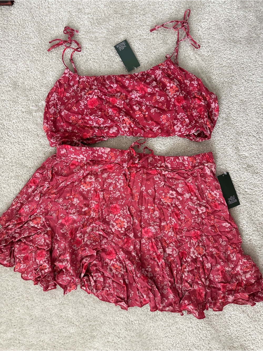 wild fable Pink Floral Ruffle Mini Skirt and matching crop top set